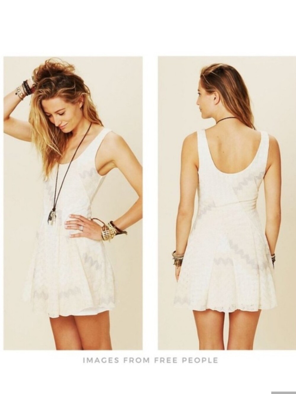 Free People Cream and Light Taupe Asymmetrical Dress